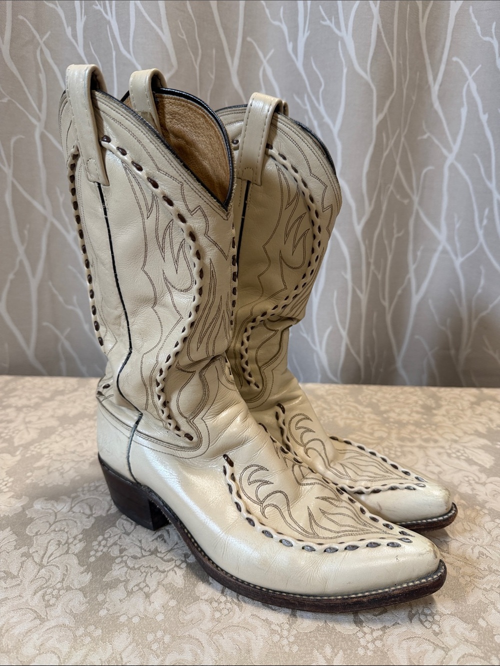 Dan Post Cream Leather Western Cowboy Boots Ladies Size 10D